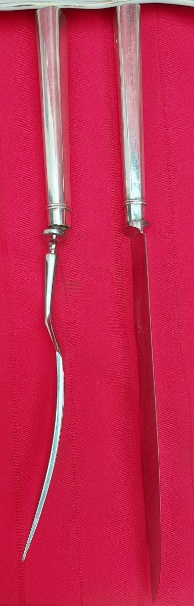 CUCHILLO Y TENEDOR DE SERVIR MANGO DE PLATA ART -
