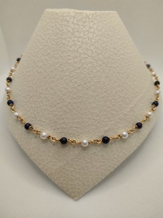 Gargantilla cadena oro 18k perlas y lapizlazuli