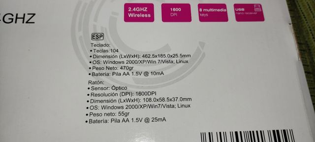 Teclado y ratón inalámbrico 2,4ghz