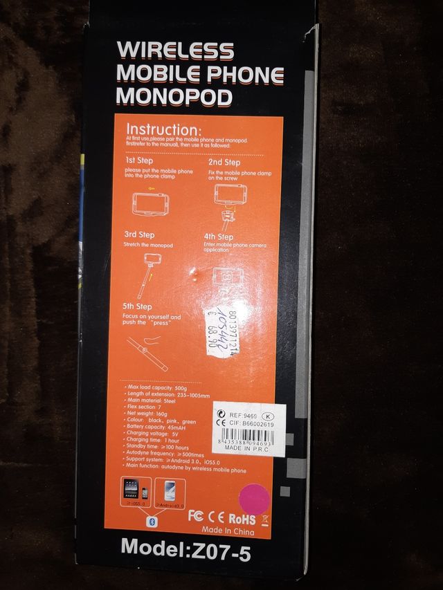 Bastão móvel selfie. Monopé de telefone celular sem fio