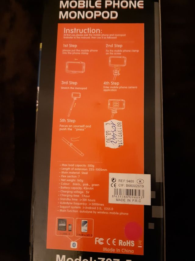 Bastão móvel selfie. Monopé de telefone celular sem fio