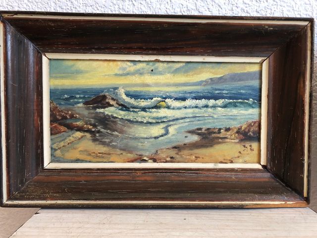 Oleo; con marco: miniatura,dos unidades,