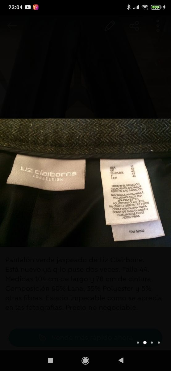 Pantalón verde jaspeado de Liz Clairbone.