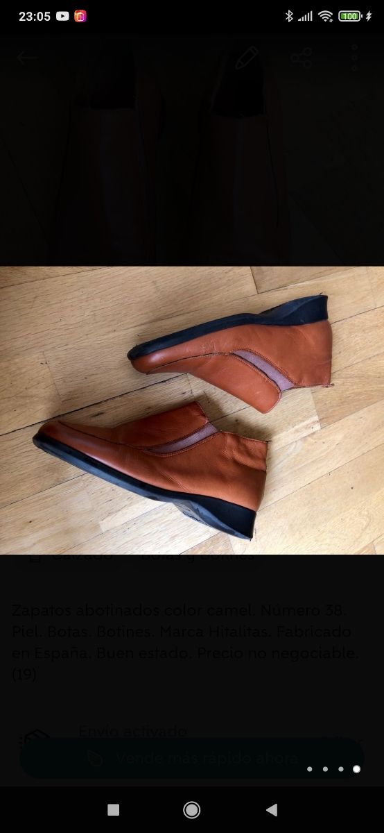 Zapato abotinado de Piel Marrón Camel. Número 38