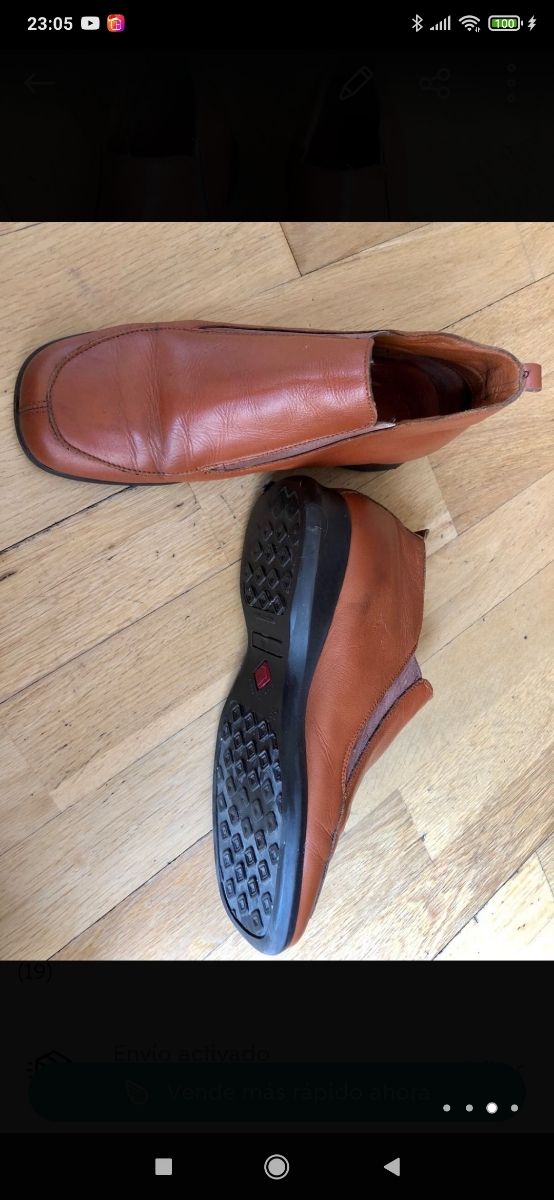 Zapato abotinado de Piel Marrón Camel. Número 38