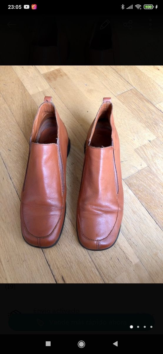 Zapato abotinado de Piel Marrón Camel. Número 38