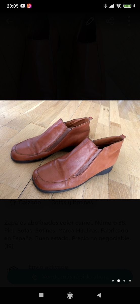 Zapato abotinado de Piel Marrón Camel. Número 38