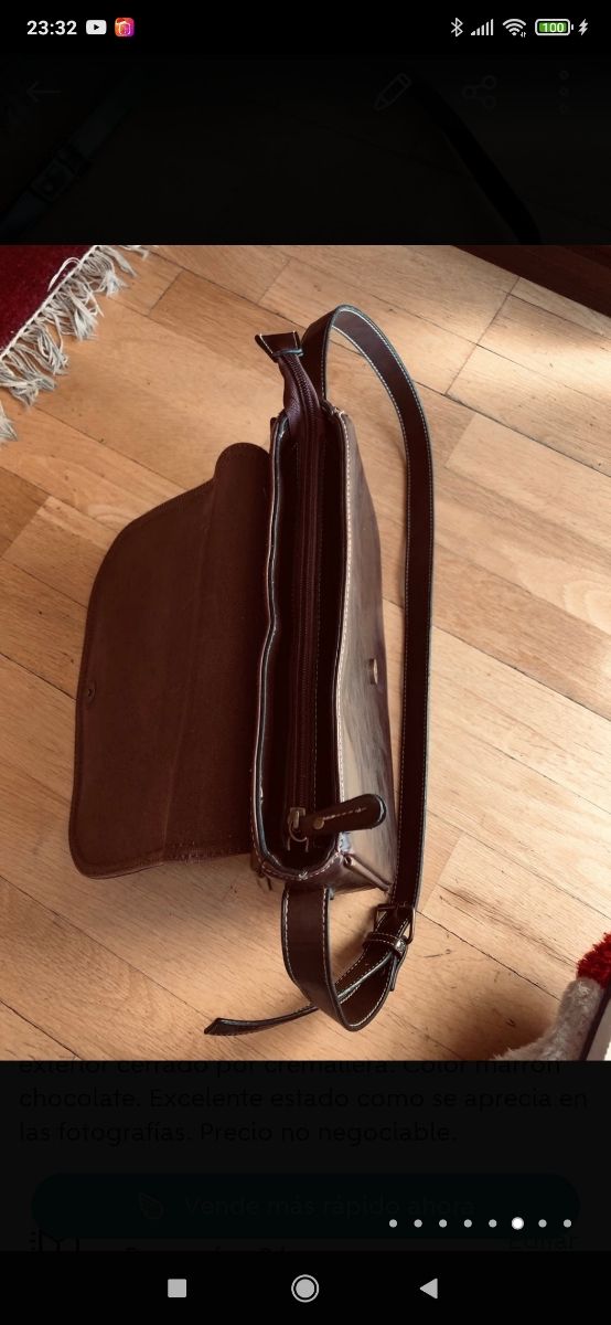 Bolso Bandolera de solapa. Piel Marrón