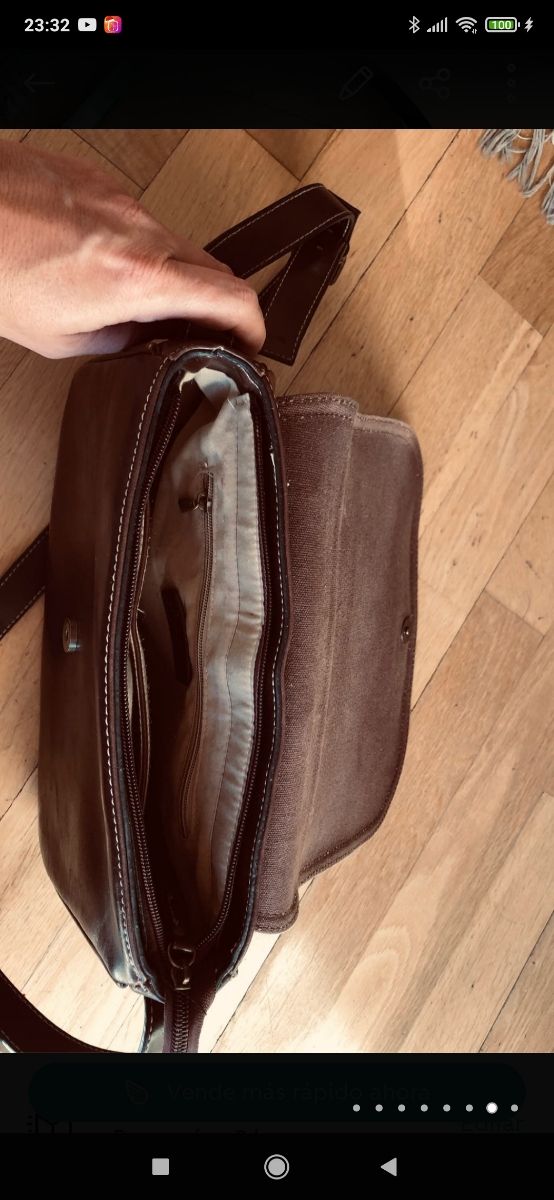 Bolso Bandolera de solapa. Piel Marrón