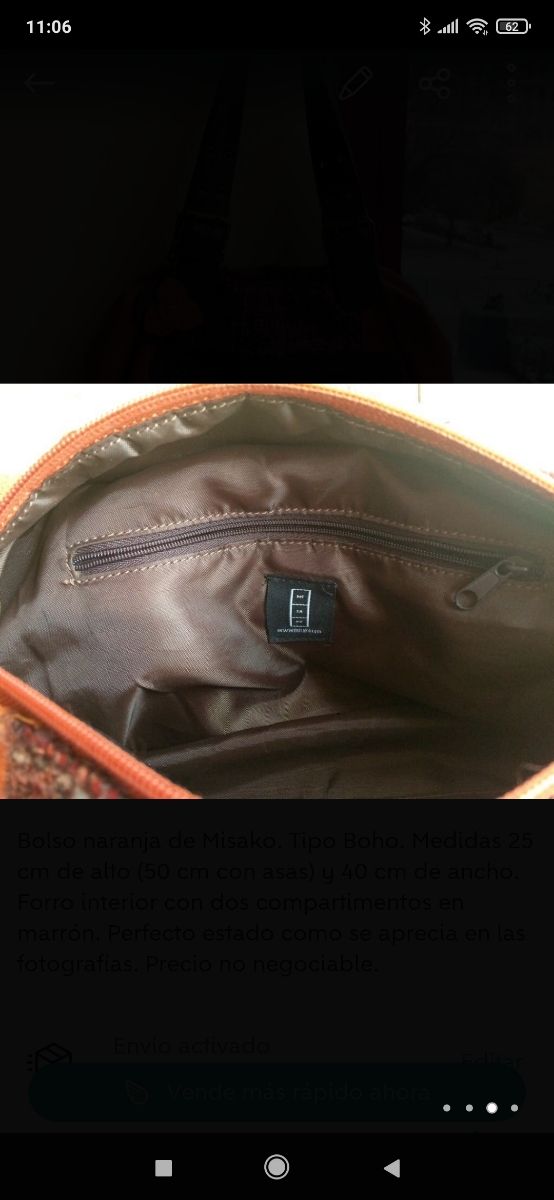 Bolso Naranja de Misako. Tipo Boho.