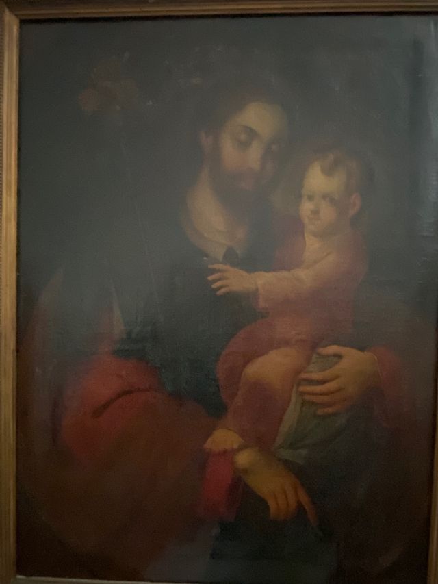 Mag cuadro antiguo oleo lienzo San José con Niño