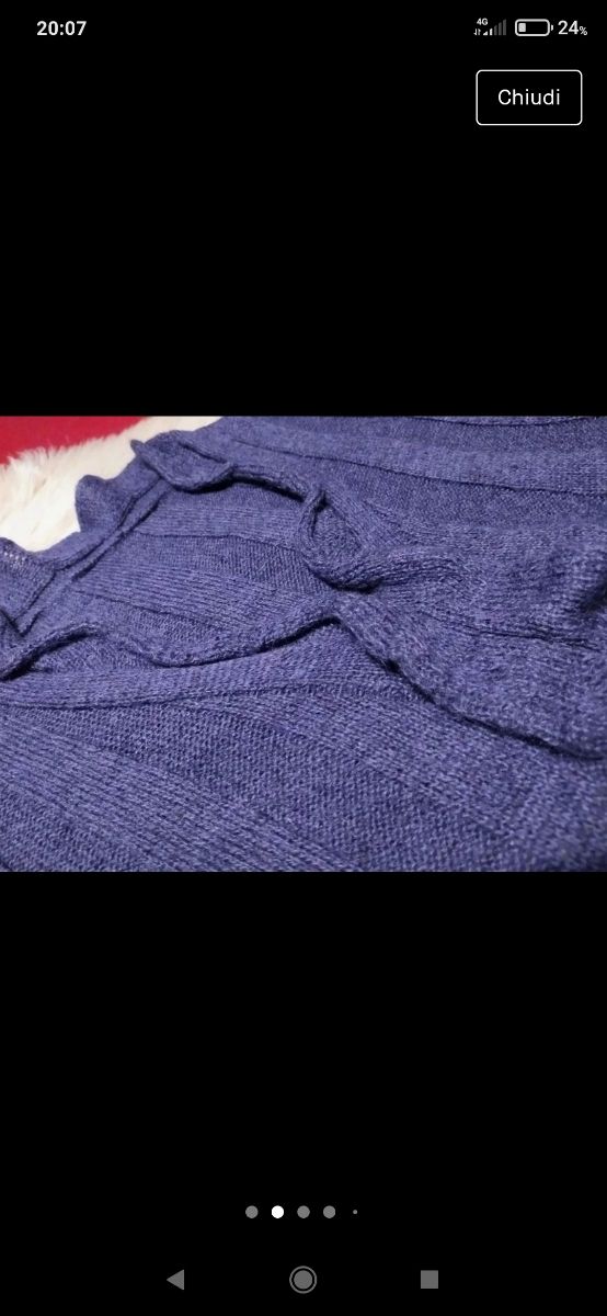 Maglione a maniche corte viola scuro con volant