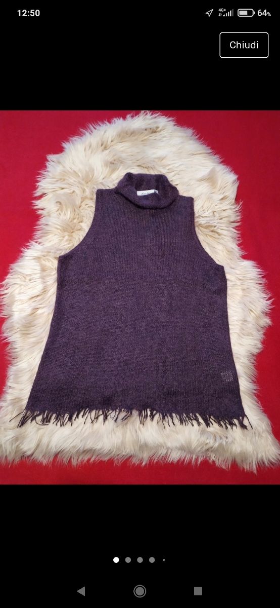 Maglione smanicato a dolcevita viola per donna