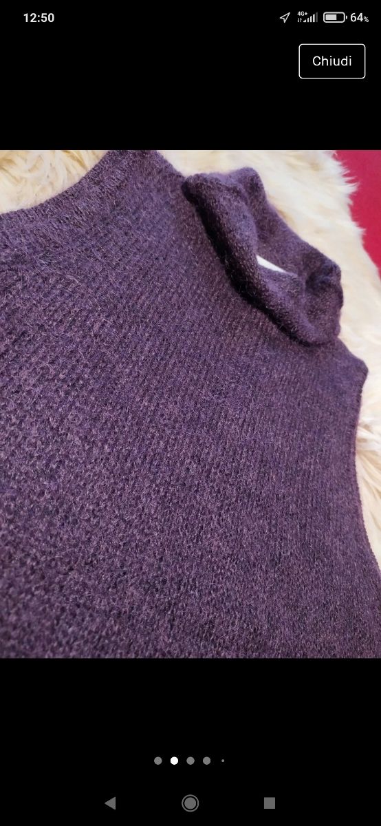 Maglione smanicato a dolcevita viola per donna