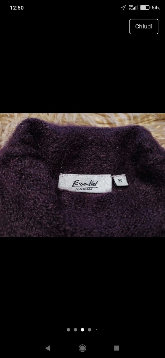 Maglione smanicato a dolcevita viola per donna