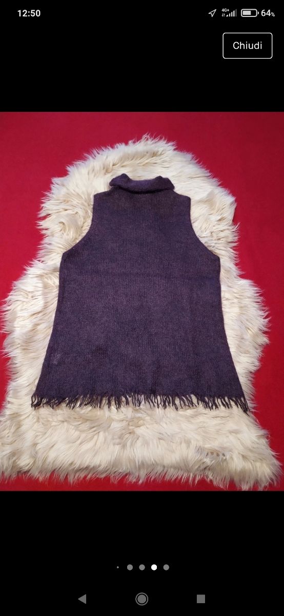 Maglione smanicato a dolcevita viola per donna