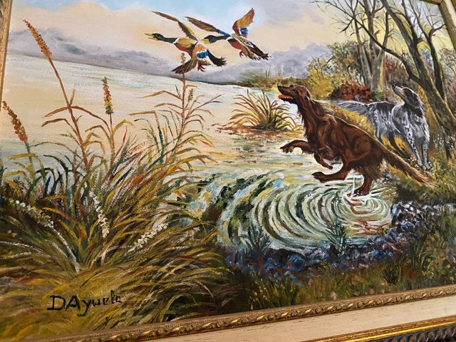 Cuadro oleo caza firmado perros