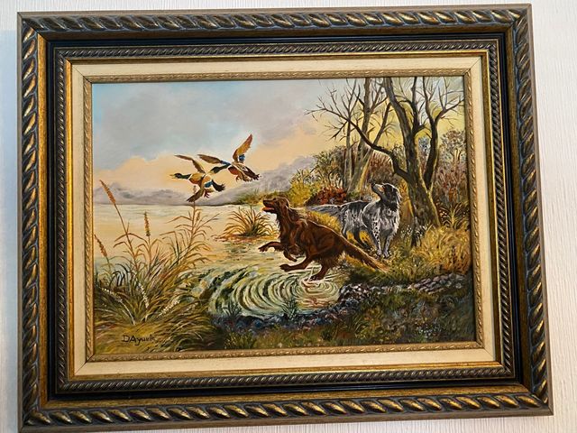 Cuadro oleo caza firmado perros