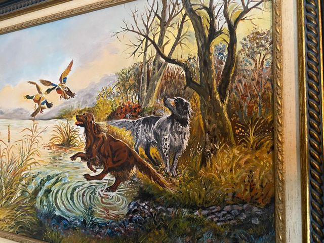 Cuadro oleo caza firmado perros