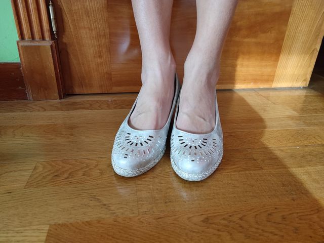 Zapatos de cuña de piel plateados 39