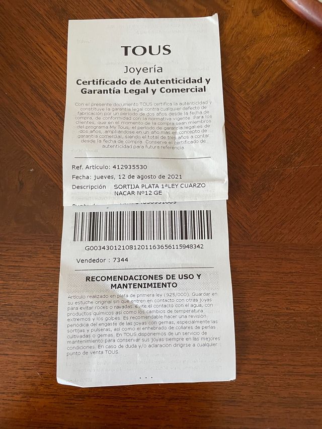 Anillo sortija TOUS talla 12