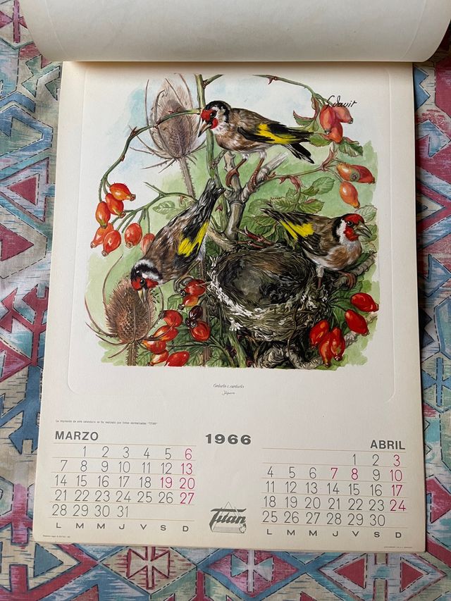 Calendario antiguo de 1966