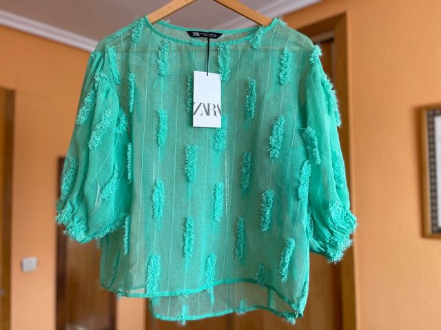 Blusa vestir verde, semitransparente, Zara