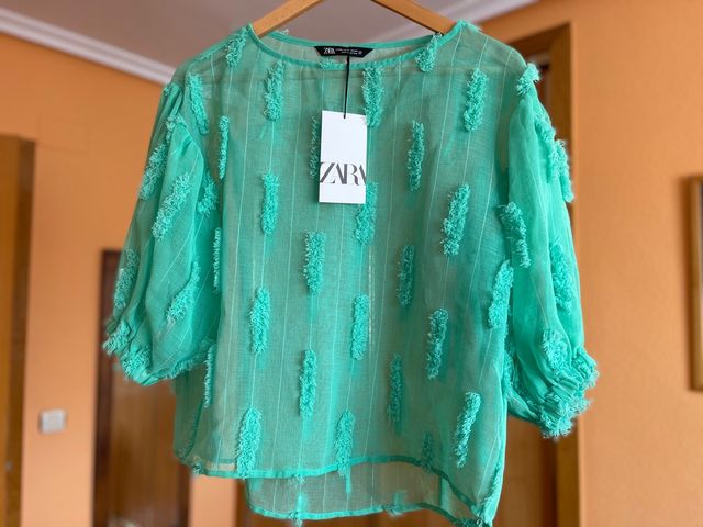Blusa vestir verde, semitransparente, Zara