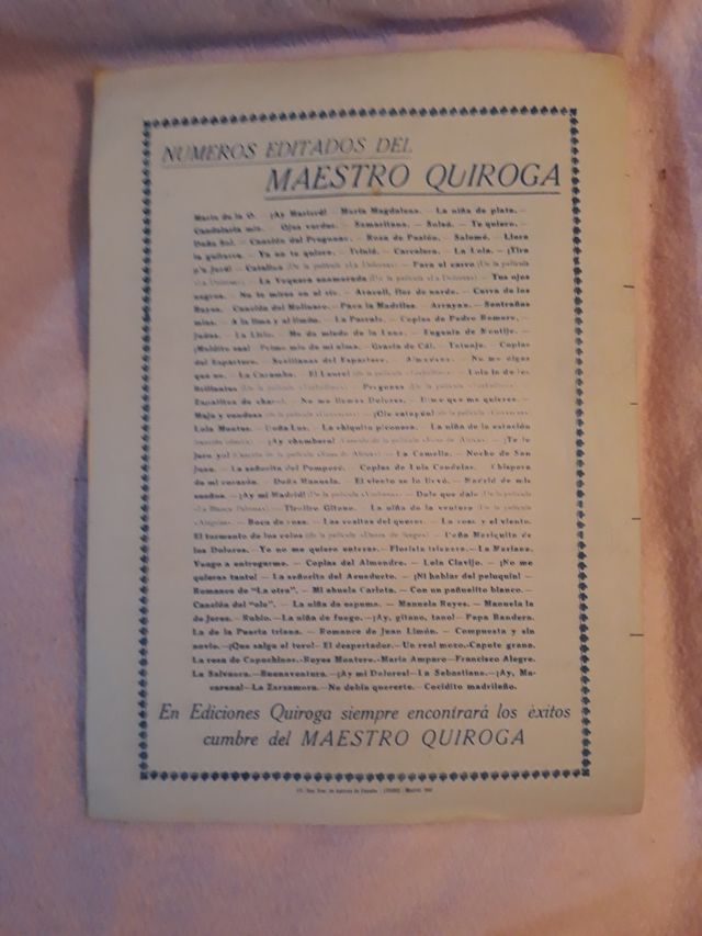 Partitura 1948 Tanguillo LA SEBASTIANA Quintero