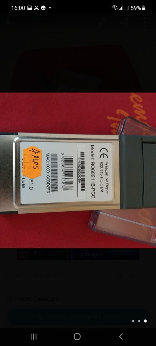 tarjeta PCMCIA / slot wifi para PC con conexion