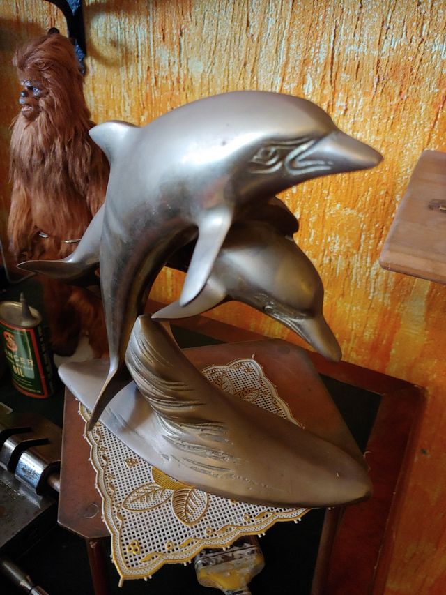 Antiguo Delfín grande de bronce