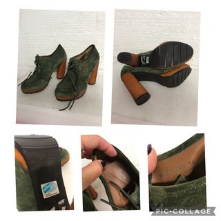 ZAPATOS TACÓN GLORIA ORTIZ PIEL VERDE T.38 NUEVO