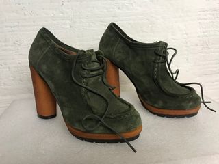 ZAPATOS TACÓN GLORIA ORTIZ PIEL VERDE T.38 NUEVO