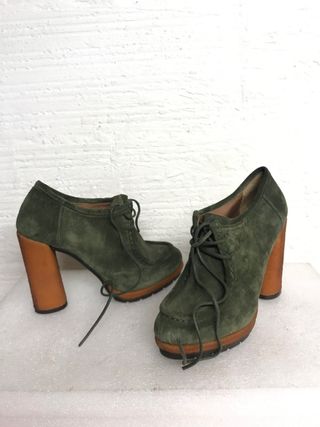 ZAPATOS TACÓN GLORIA ORTIZ PIEL VERDE T.38 NUEVO