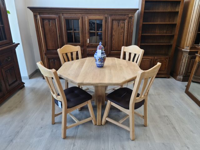 Mesa Maciza Rustica de Roble con Sillas Natural