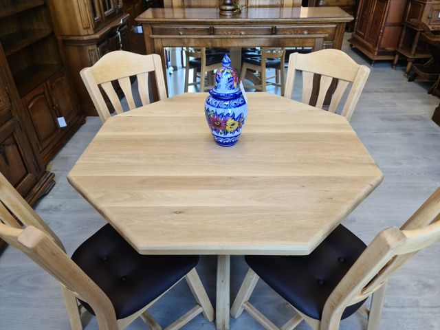 Mesa Maciza Rustica de Roble con Sillas Natural