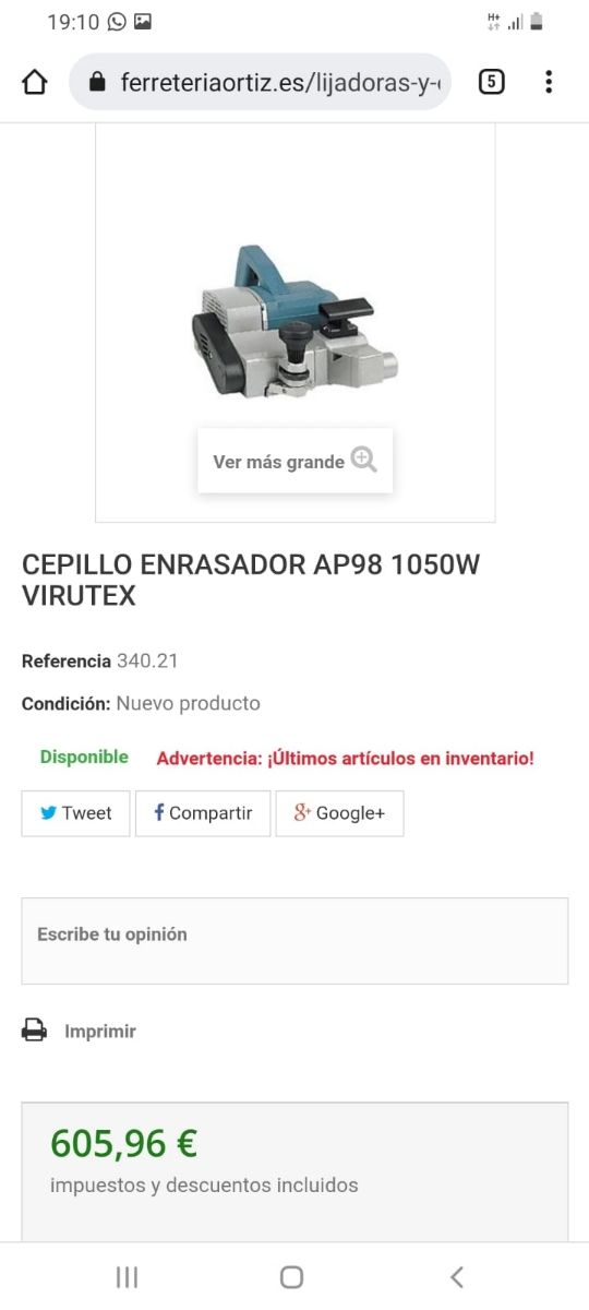 Enrasadora virutex AP98