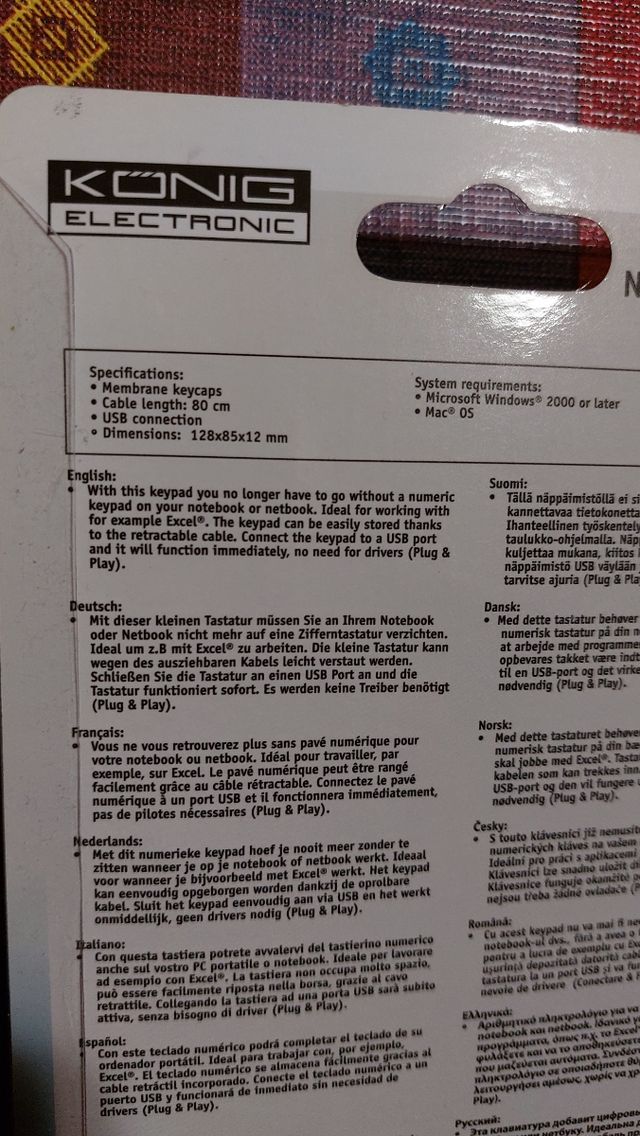 Teclado Nunérico USB Portatil