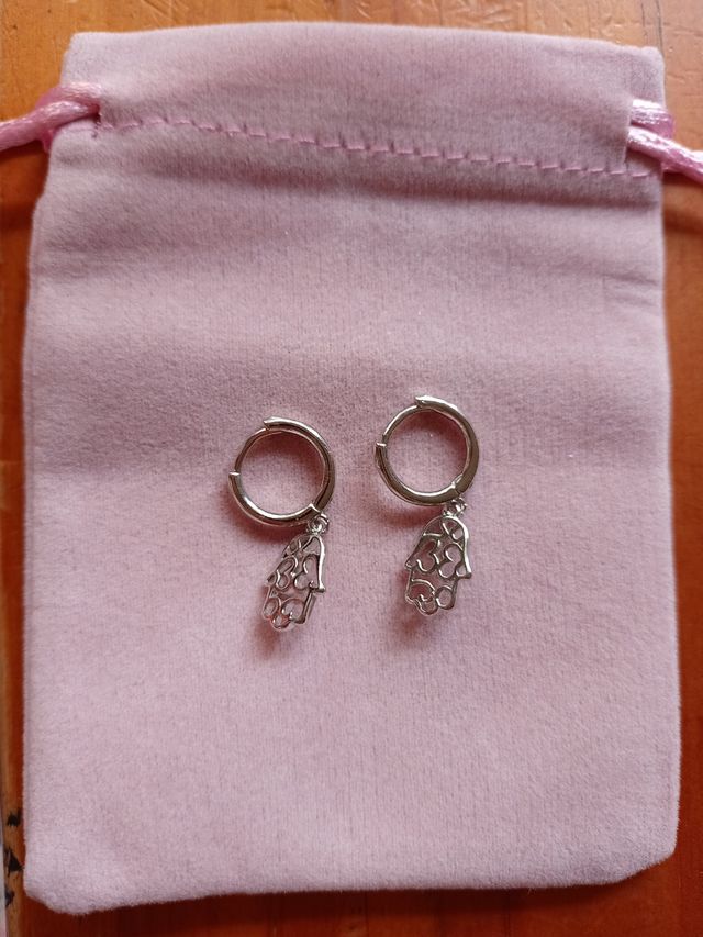 Pendientes Mano de Fátima de plata de ley