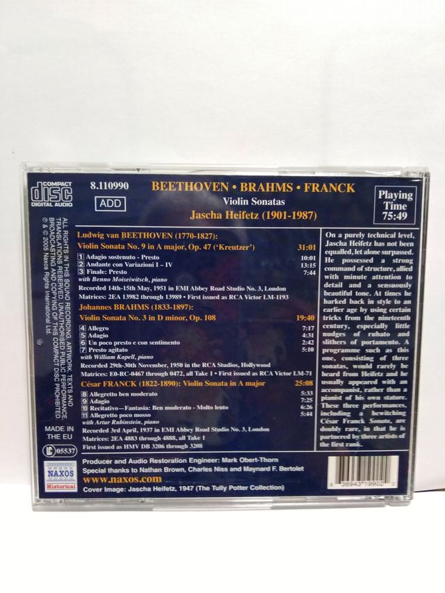 cd Sonatas para violín Jascha Heifetz