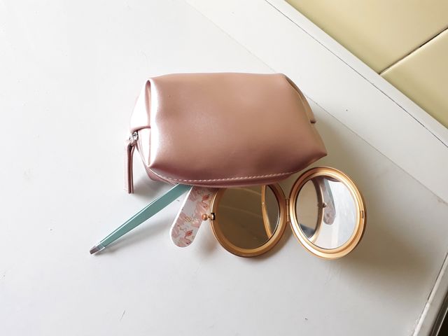 Neceser bolsa viaje,espejo doble bolso,pinza Cejas