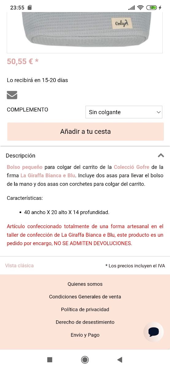 Bolso carricoche mini La Giraffa Bianca e Blu