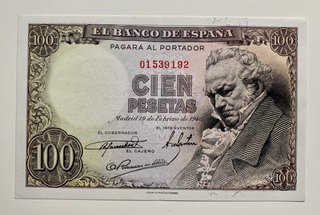 Billete 100 Pesetas 1946 SIN SERIE. EBC+.  Goya