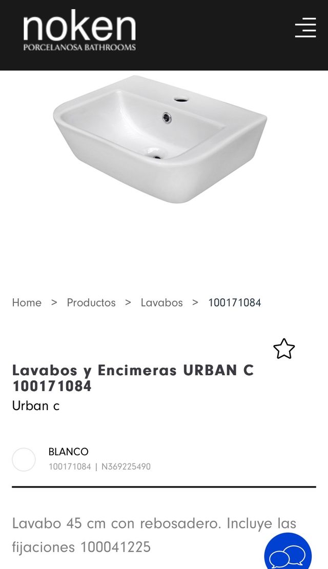 Lavabo lavamanos (ancho 45cm) Porcelanosa