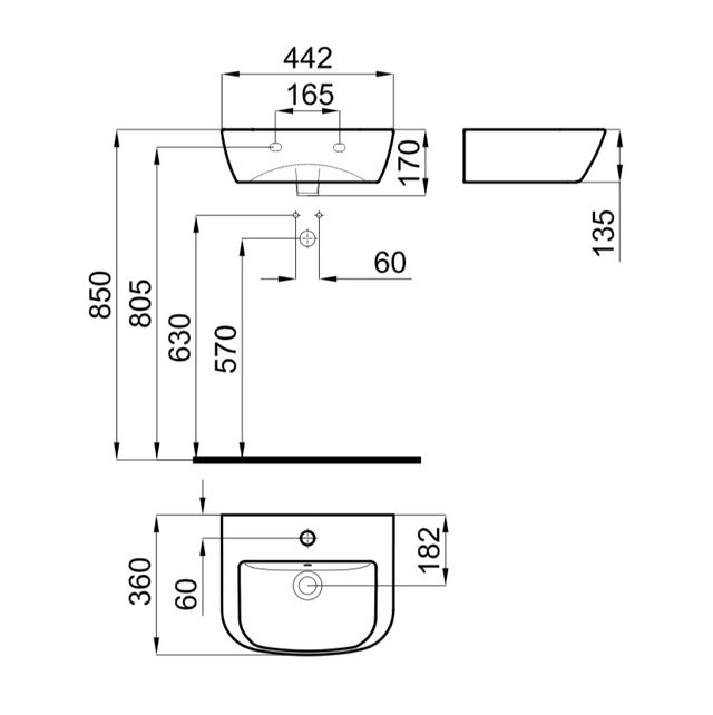 Lavabo lavamanos (ancho 45cm) Porcelanosa