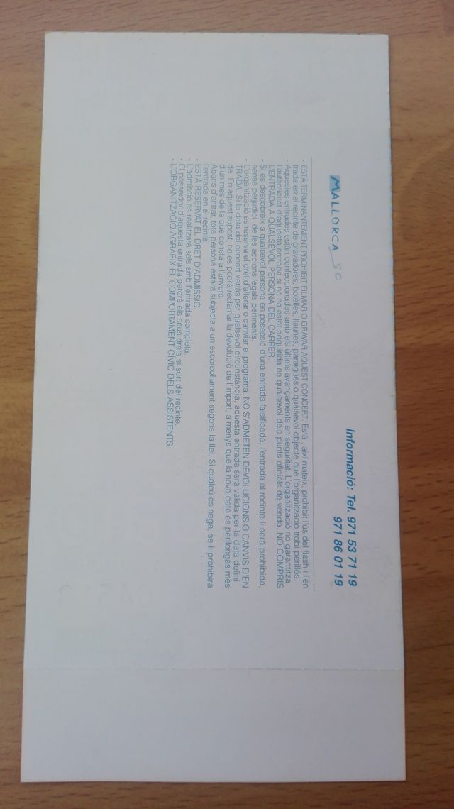 Entrada concierto JARABE de PALO 2002 Pau Donés