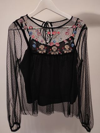 ZARA Blusa en punto con Mangas y ruches en razo transparente a tono. T –  NoLoBotes.com