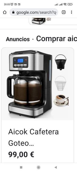 Aicok Cafetera Goteo Programable 900W de segunda mano por 55 EUR en Madrid  en WALLAPOP