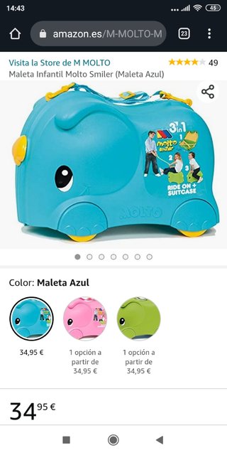 Maleta infantil Molto (elefante) de segunda mano por 20 EUR en Zaragoza en  WALLAPOP