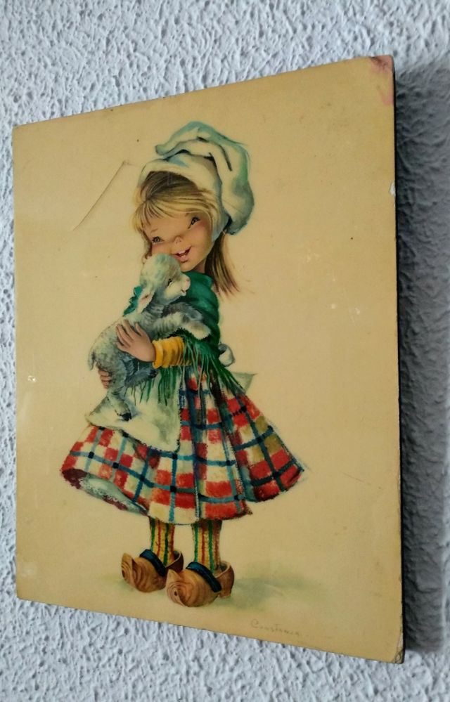 antiguo cuadro de Pastora con ovejita CONSTANZA